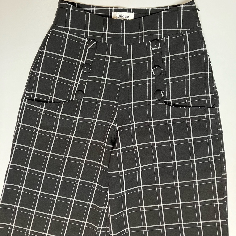 Unique Vintage 1940s Sailor Black & White Windowpane Pants XS 2 *HEMMED* - Picture 3 of 9